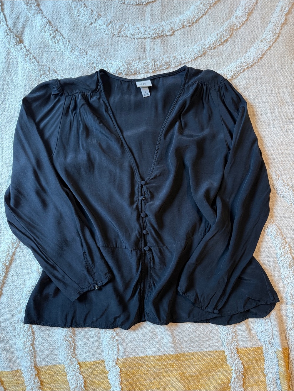 a new day Black V-Neck Button Blouse